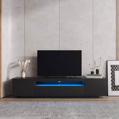 Modern LED Light TV Cabinet with Light & Storage Drawer for Living Room, Bedroom