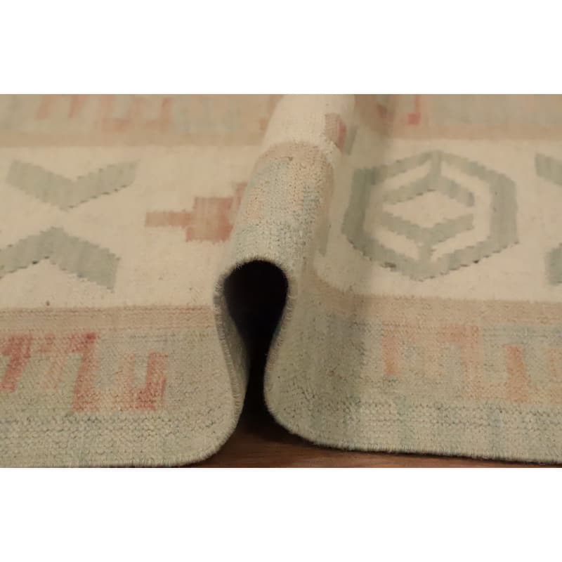 Hand Woven Oriental 100% Wool Carpet Southwestern Tribal Green Kilim Area Rug - 8' 2'' X 5' 10''