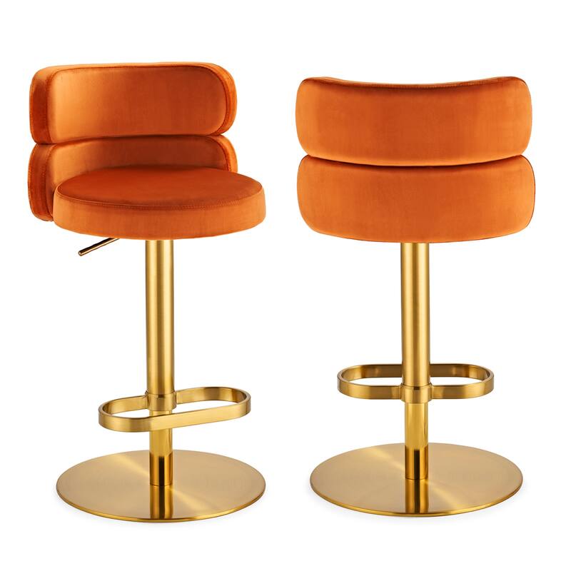 CAROCC Bar Stools Adjustable Armless Swivel PU Leather Barstool - Gold/orange