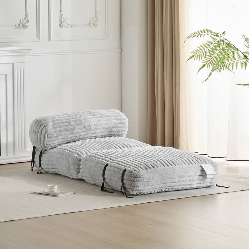 Roomfitters Latina Indoor Foldable Bean Bag Lounge Chair Bed with Neck Pillow, Light Grey Faux Fur - Light Grey