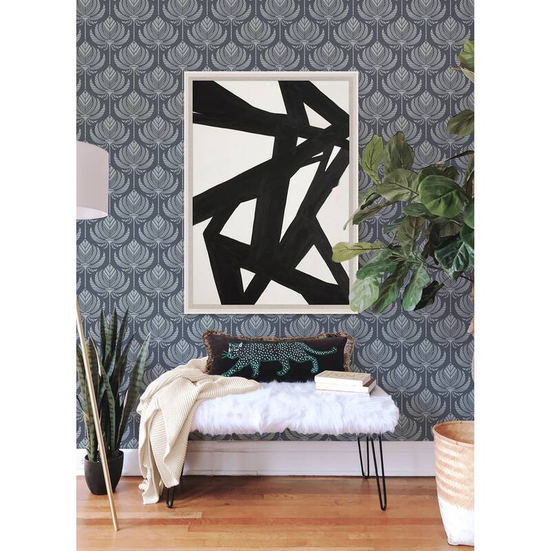 A-Street Prints Palmier Navy Lotus Fan Wallpaper