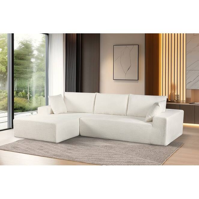 Modular Sleeper Sofa with Wide Armrest Corduroy L Shaped Sectional Couches for Living Room, No Assembly