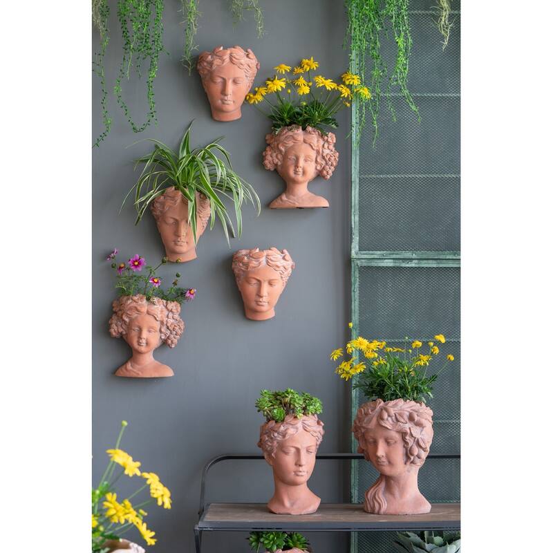 8x4x9" Visage Head Bust Planter, Brown - Home Wall Planter