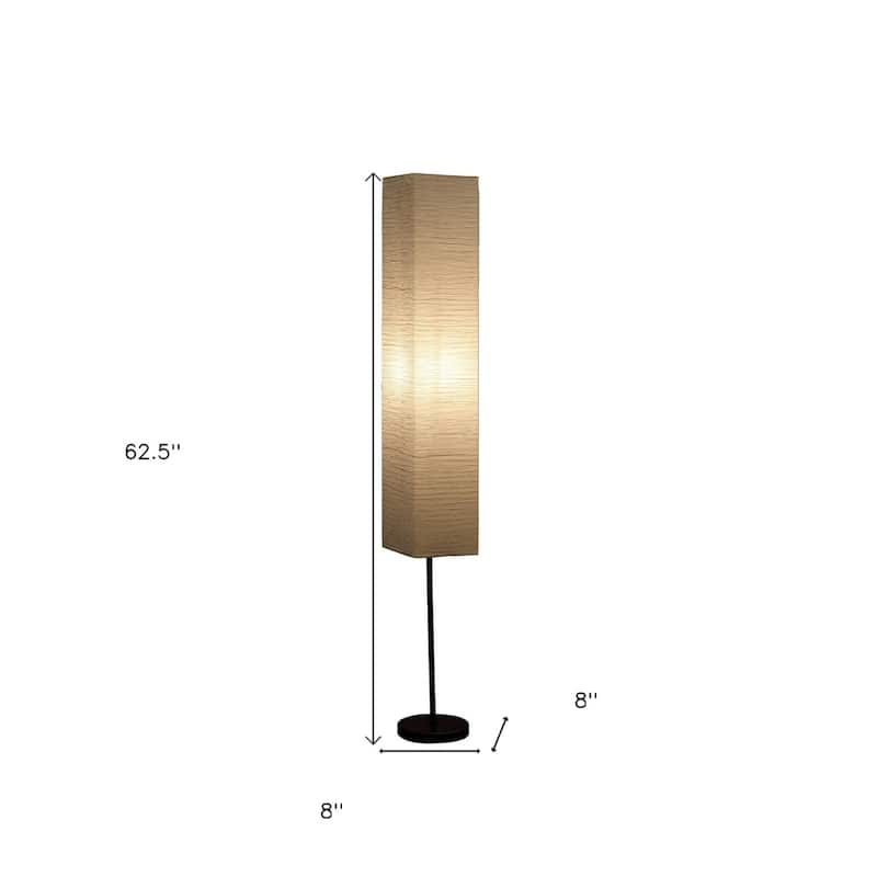 63" Black And Off White Column Floor Lamp With Off White Paper Rectangular Shade - 8" x 8" x 62.5"