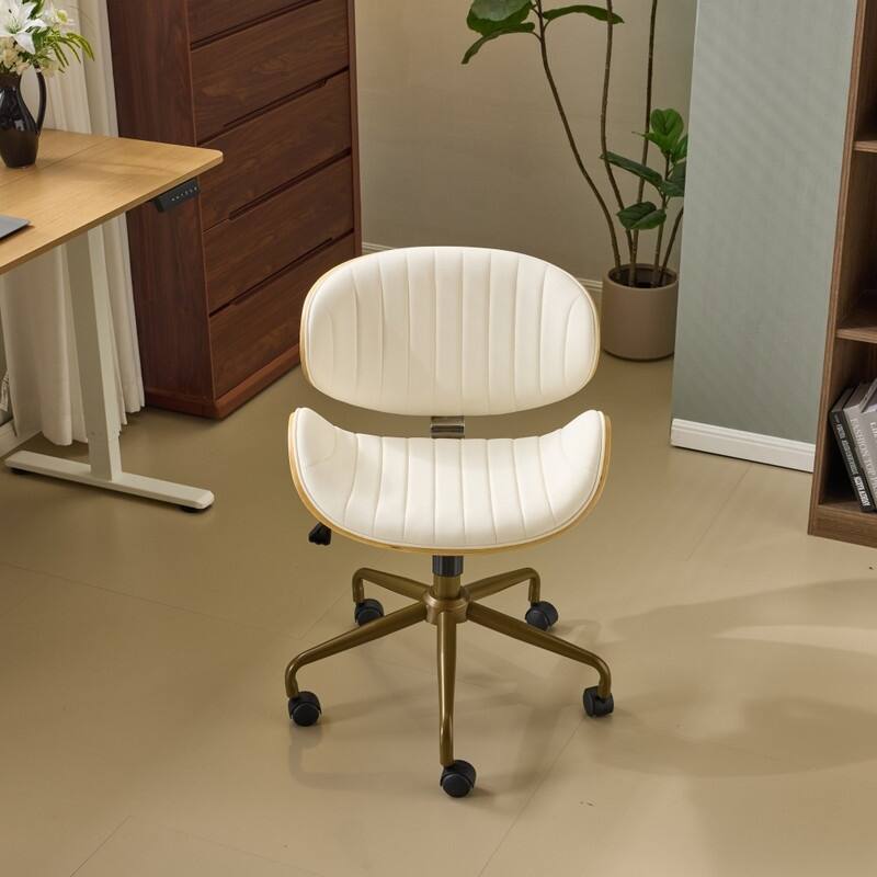 PU Curved Office Chair With Antique Bronze Base