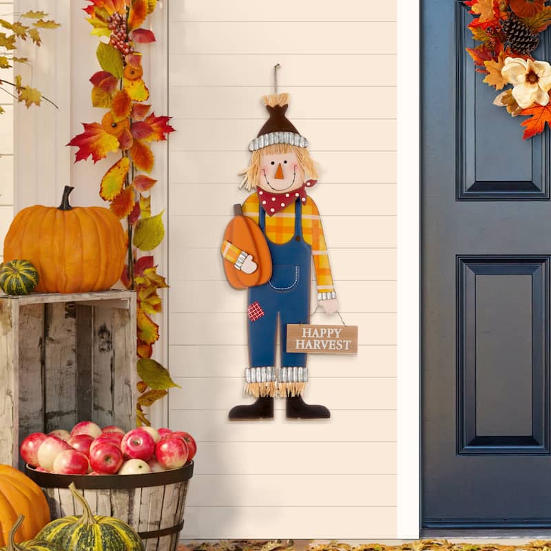 Glitzhome Fall Metal Scarecrow Yard Stake Standing/Hanging Decor for Thanksgiving
