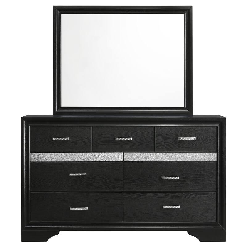 7-Drawer Black Dresser and Mirror Set with Modern Contemporary Styling, Smooth Glide Drawers, and Ample Storage