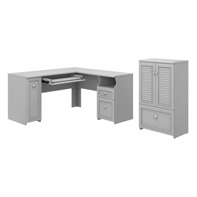 Fairview 60W L Shaped Desk and Storage Cabinet by Bush Furniture
