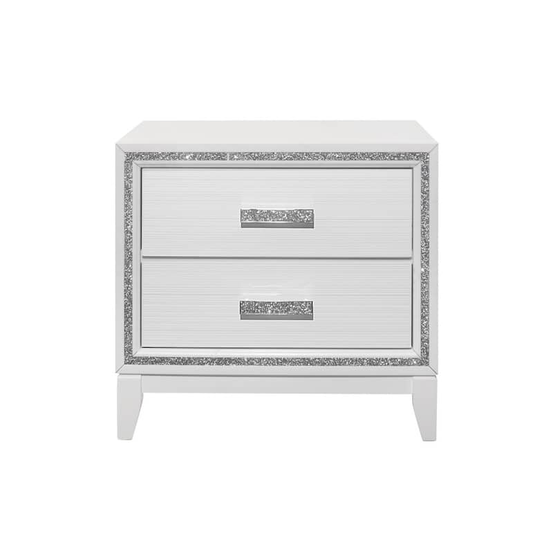 26" White Two Drawer Faux Crystal Bling Wood Nightstand
