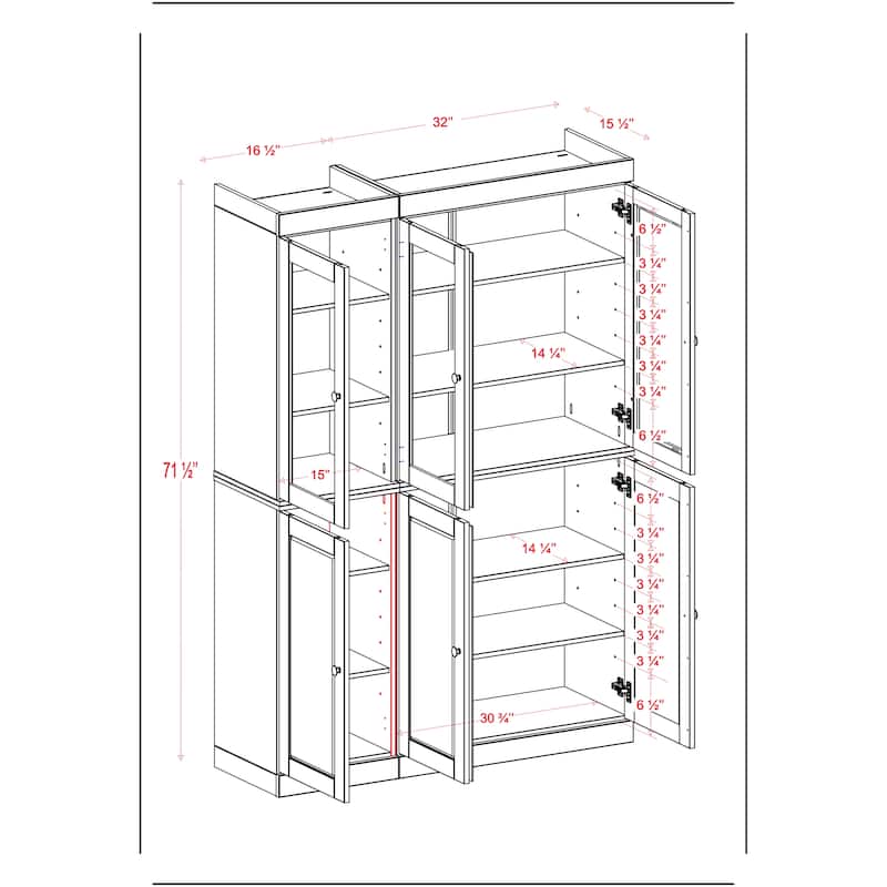 Palace Imports 100% Solid Wood 48.5" China Pantry Cabinet with Solid or Clear Glass Doors and Adjustable Shelves - 48.5" x 71.5"