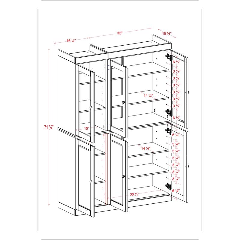 Palace Imports 100% Solid Wood Pantry China Cabinet, Raised Panel & Clear Glass Doors, 48.5" Wide, 71.5" Tall - 48.5" x 71.5"