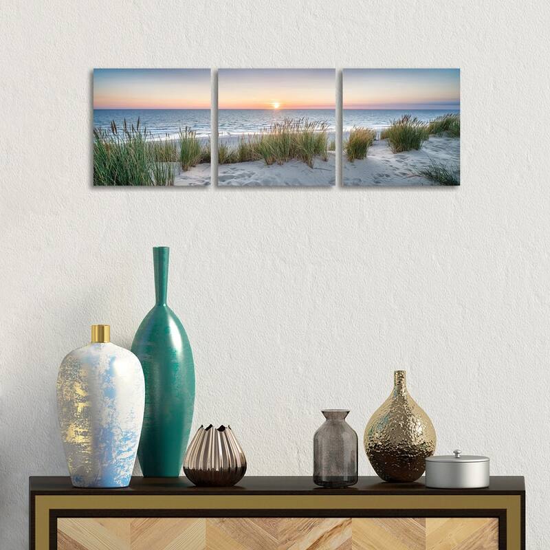 iCanvas "Dune beach panorama at sunset" by Jan Becke 3-Piece Canvas Wall Art Set - 12x36x1.5