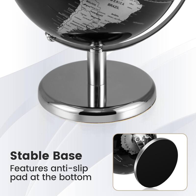 Gymax Metallic Black World Globe 8-Inch Rotating Earth Globe Metal