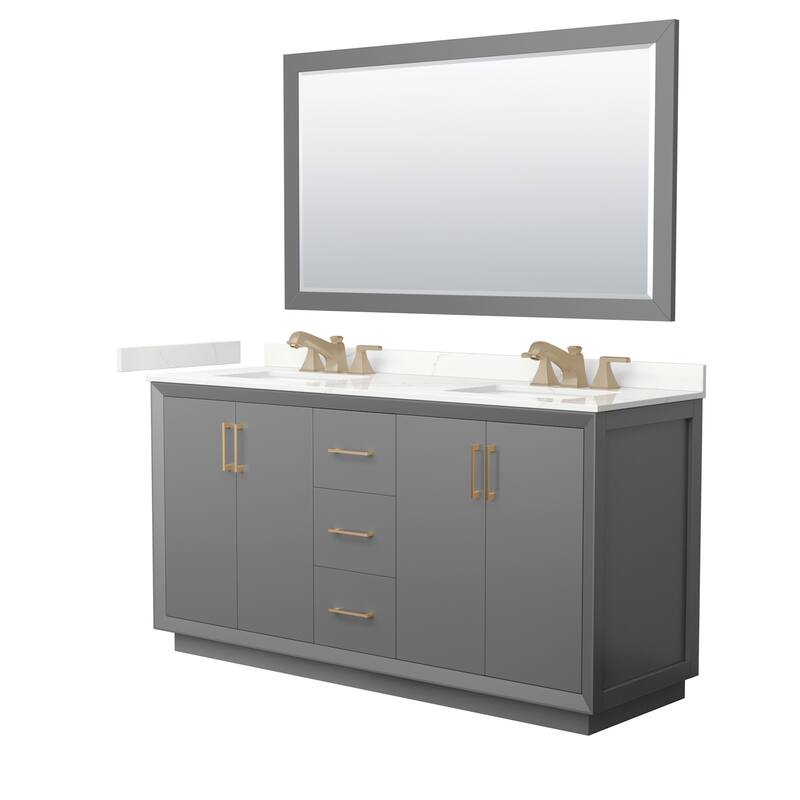 Wyndham Collection WCF414166D-QTZ-US3M58 Strada 66" Free Standing - Dark Gray / Giotto Quartz Top / Satin Bronze