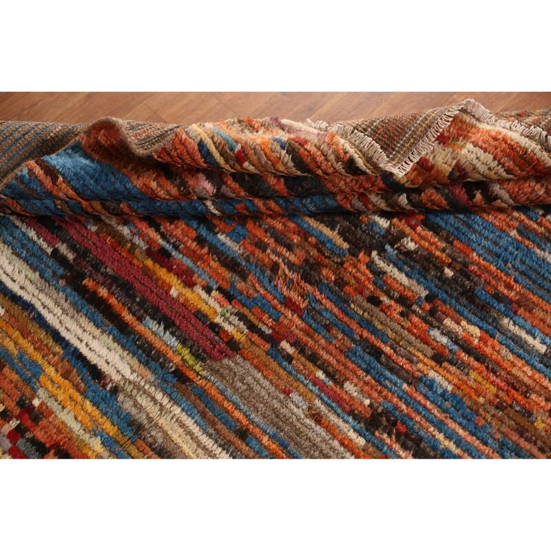 Moroccan Oriental Area Rug Handmade Stripe Wool Carpet - 6'4" x 9'6"