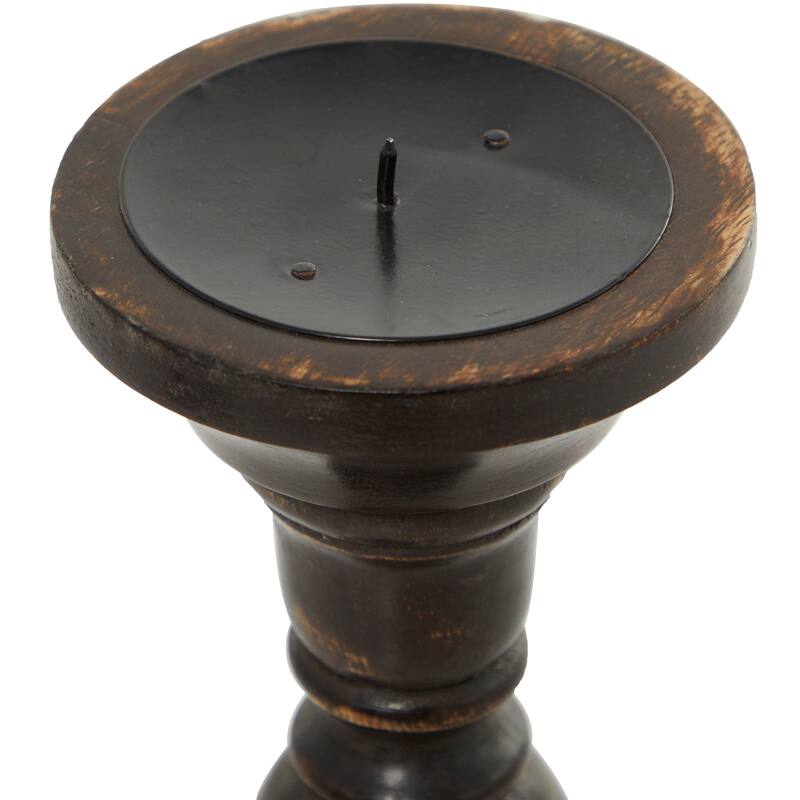 Black Mango Wood Farmhouse Candle Holder (Set of 3) - S/3 18", 15", 12"H