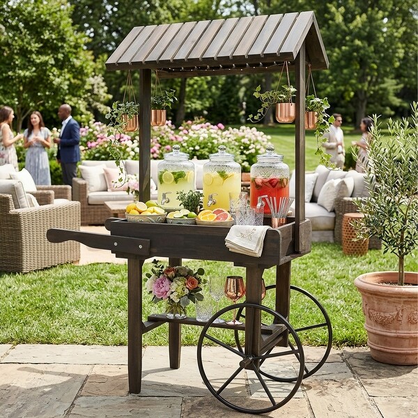 Sunnydaze Rustic, Vintage Flower Cart Display Stand with Wheels