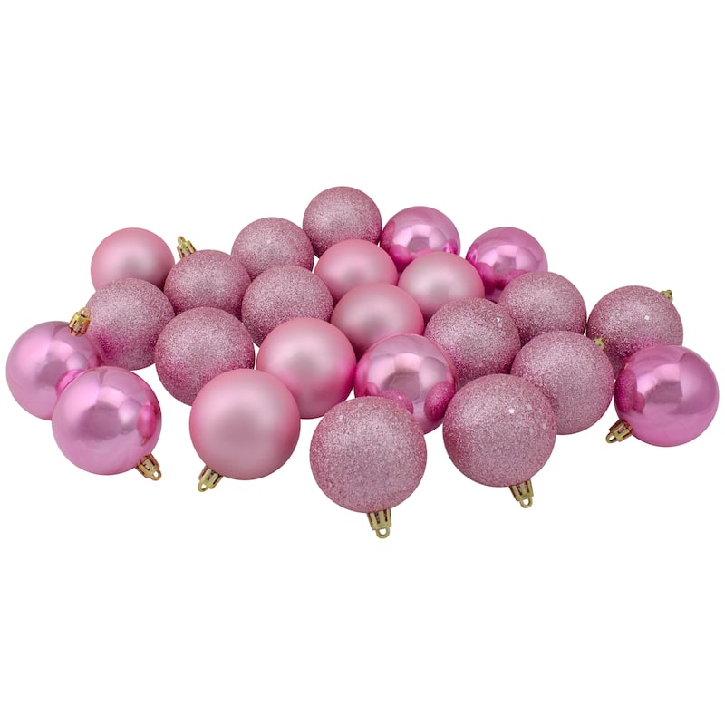 60ct Bubblegum Pink Shatterproof 4-Finish Christmas Ornaments 2.5"
