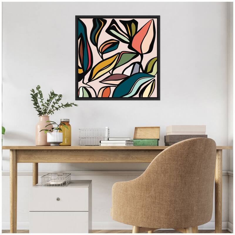 Kate and Laurel Fanciful Ficus SQ Expansion by Alicia Bock Framed Canvas Wall Art Print