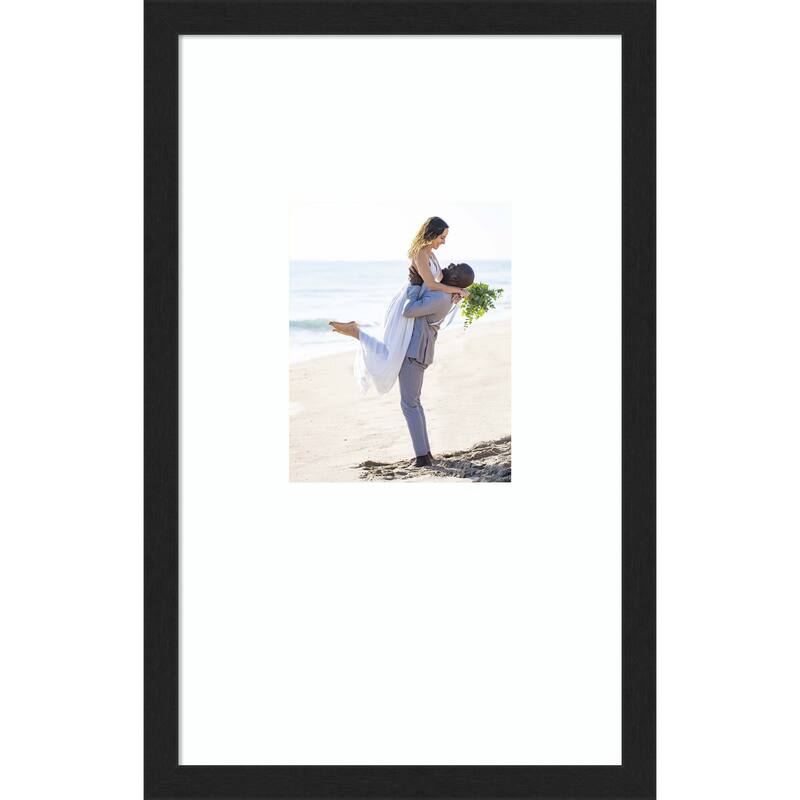 Grace Brushed Gold Narrow Framed Picture Frame, Photo Frame - 16x26 Matted White 8x10 - Grace Brushed Metallic Black Narrow