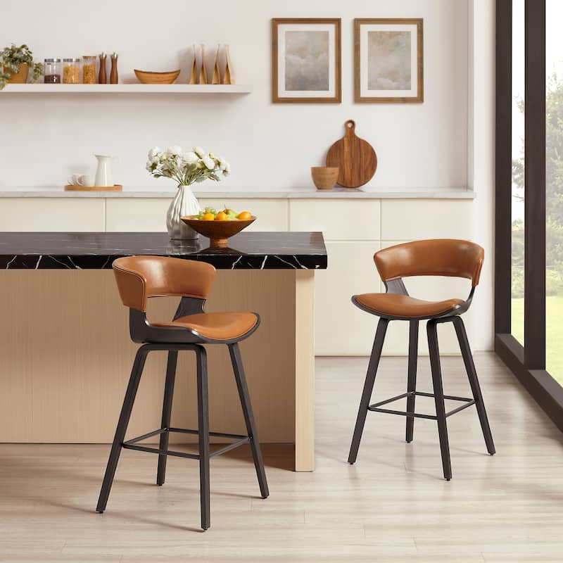 Art Leon Set of 2 Mid-Century Modern Upholstered Counter or Bar Stool