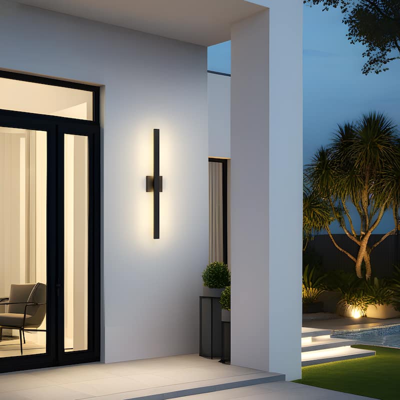 Black Aluminum LED Outdoor Wall Sconce Linear Wall Mounted Lights