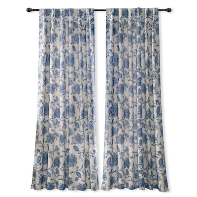 DriftAway Freda Jacobean Floral Linen Blend Lined Blackout Back Tabs Window Curtains