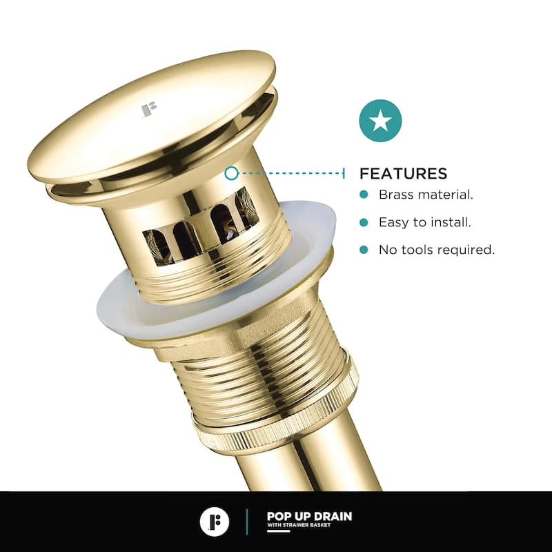Fine Fixtures Pop Up Drain With Strainer Basket in Satin Nickel