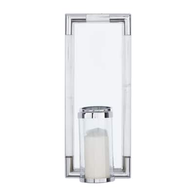 Stainless Steel Metal Geometric Pillar Wall Sconce with Mirror Backing - Silver - Roche River Decor