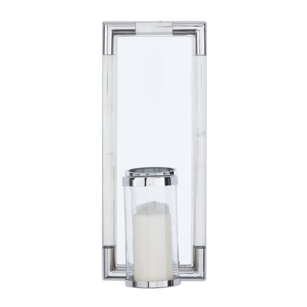 Stainless Steel Metal Geometric Pillar Wall Sconce with Mirror Backing - Silver - Roche River Decor