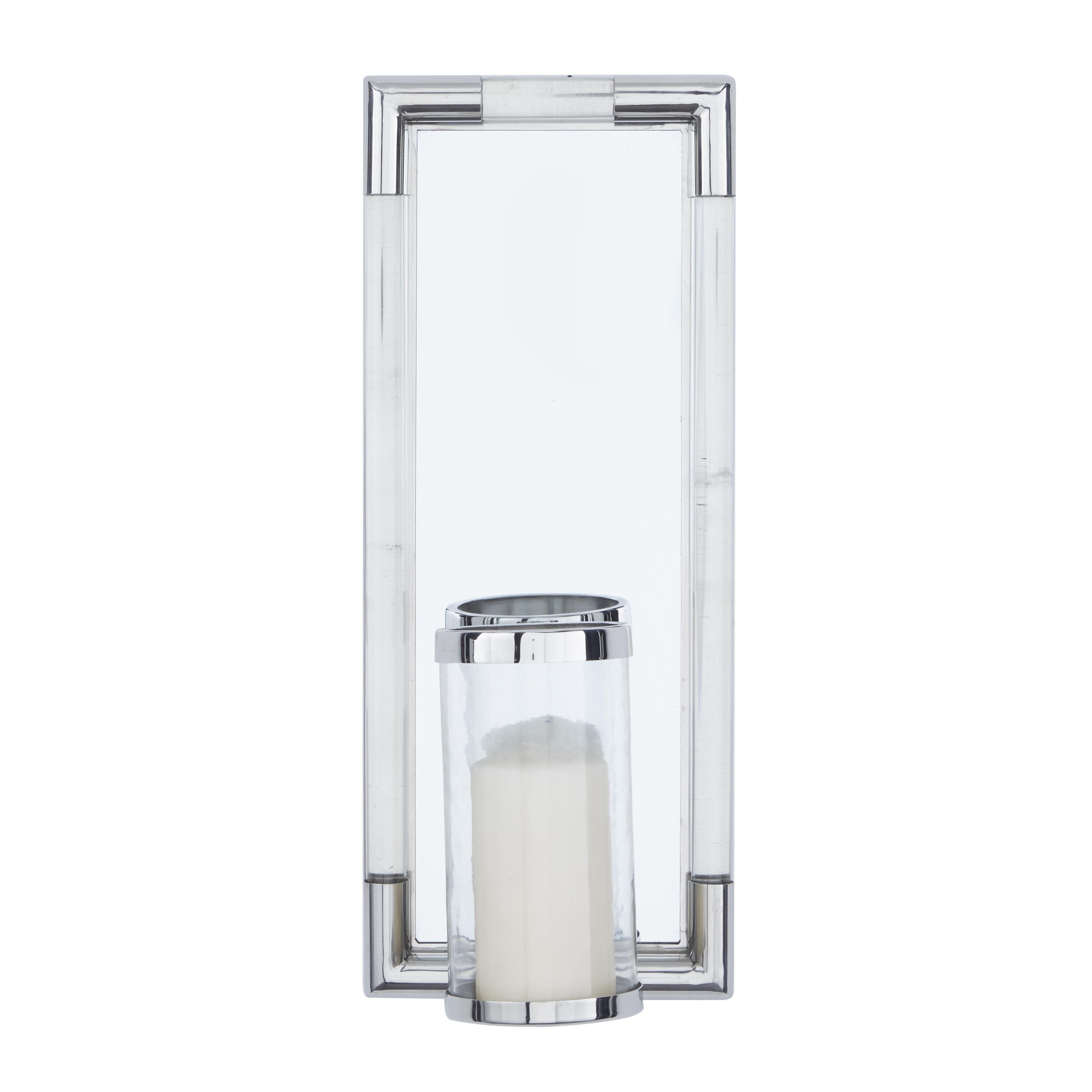 Stainless Steel Metal Geometric Pillar Wall Sconce with Mirror Backing - Silver - Roche River Decor
