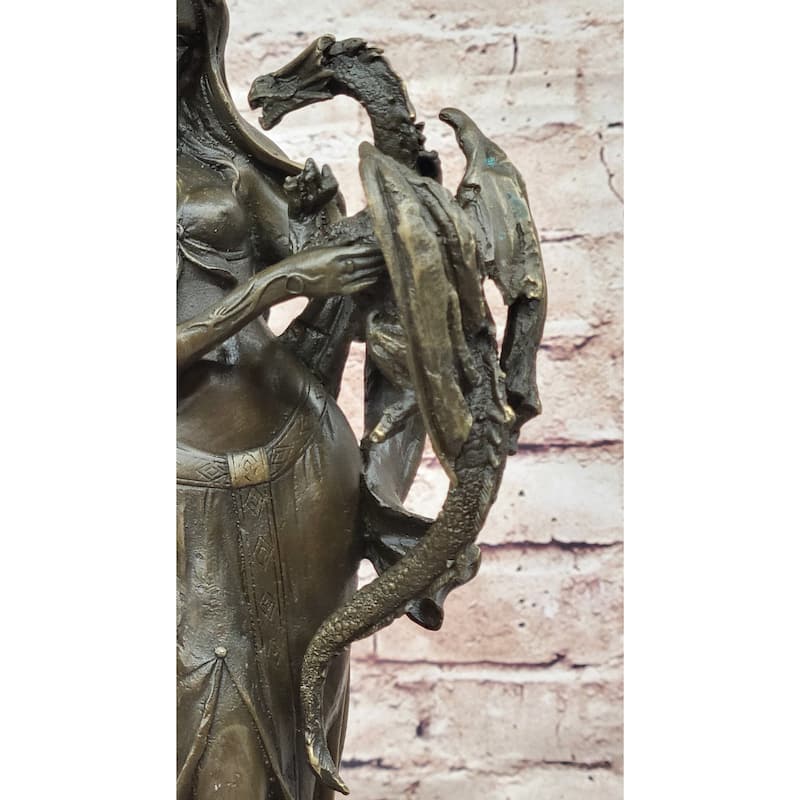 Khaleesi Daenerys Game Of Thrones Girl W/ Dragon Bronze Statue Sculpture Figure 14 Inches X 6 Inches