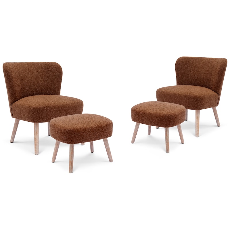 Boucle Polyester Upholstered Living Room Set - Stain Resistant (4-Piece Set)