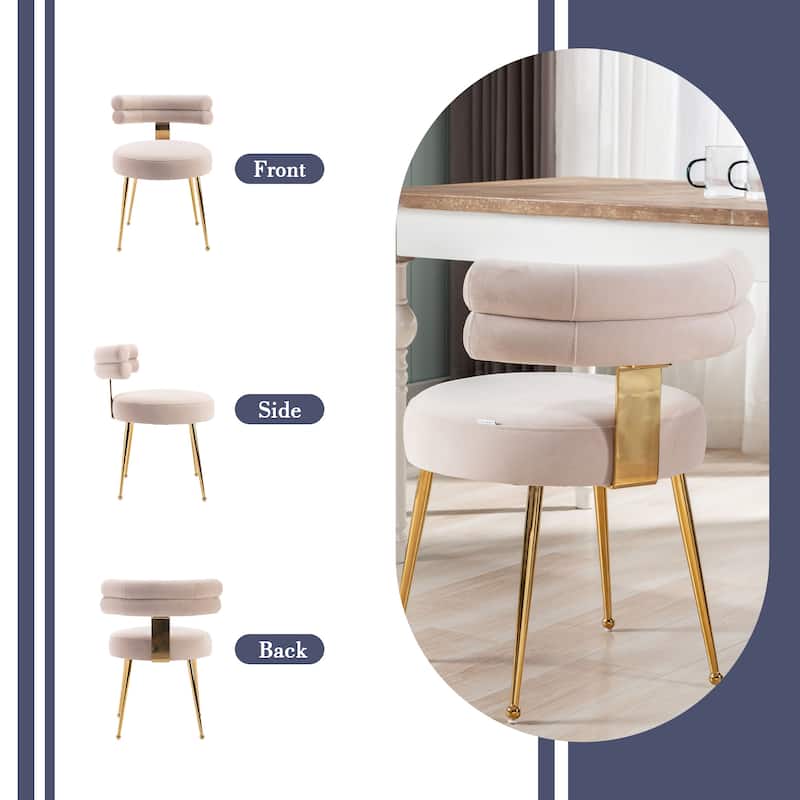 Velvet light luxury dining chairs, metal leisure chairs with backrest,sets of 2