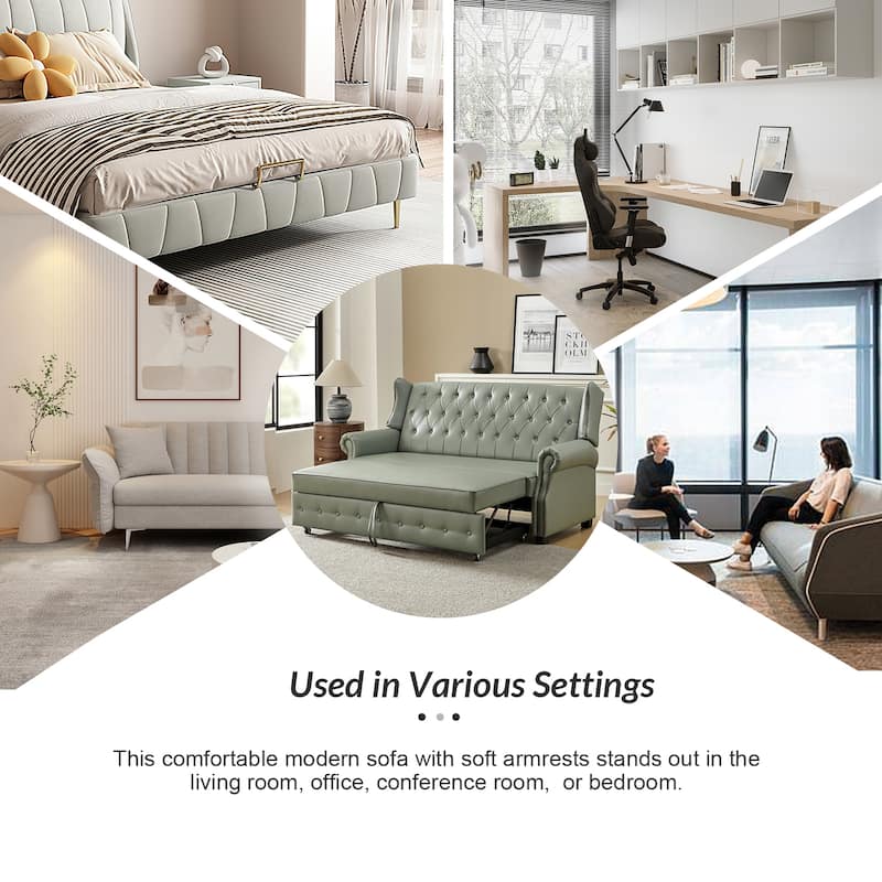 Ruedi Transitional 73.6" Vegan Leather Sofa Bed with Tufted Back and Nailhead by HULALA HOME