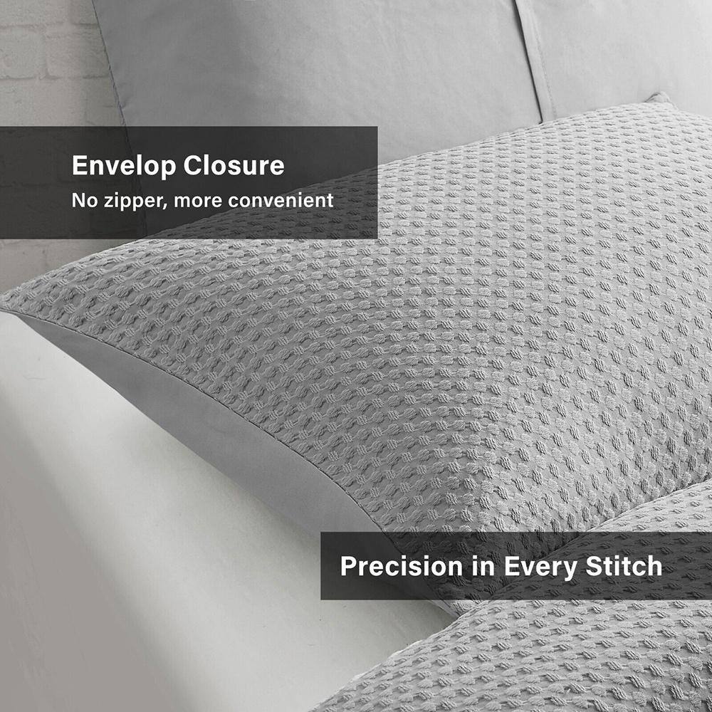 3pc King/King Cal Waffle Weave Solid Textured Comforter Set Light Grey