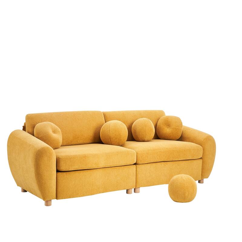 Modern Tufted Chenille Loveseat, Futon Sectional Love Seat Couch, Upholstered Sofa with 2 Pillows & 3 Lumbar Pillows