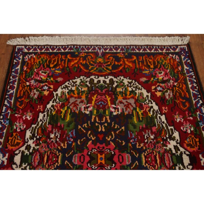 Hand Knotted Oriental 100% Wool Carpet Traditional Floral Navy Blue & Blues Bakhtiari Area Rug - 4' 11'' X 3' 8''