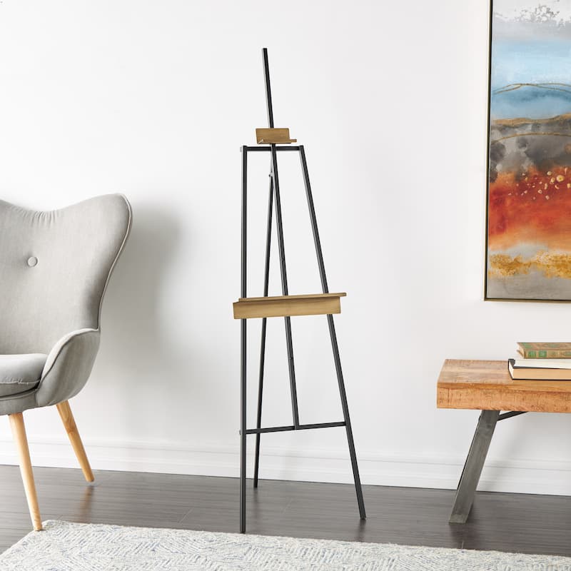 Black Metal Painter's Inspired Floor 4 or 3 Tier Easel with Gold Accents - Black - 14" x 19" x 56"