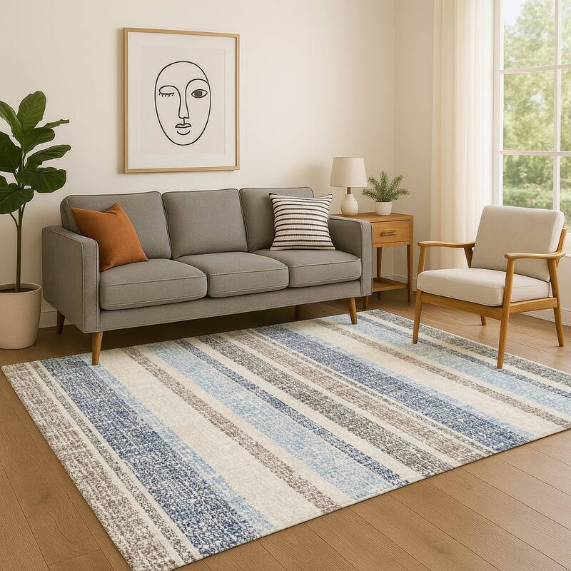 Premium Washable Super Soft Vintage Stripe Mayfield Rug - Navy - 2'6" x 3'10"