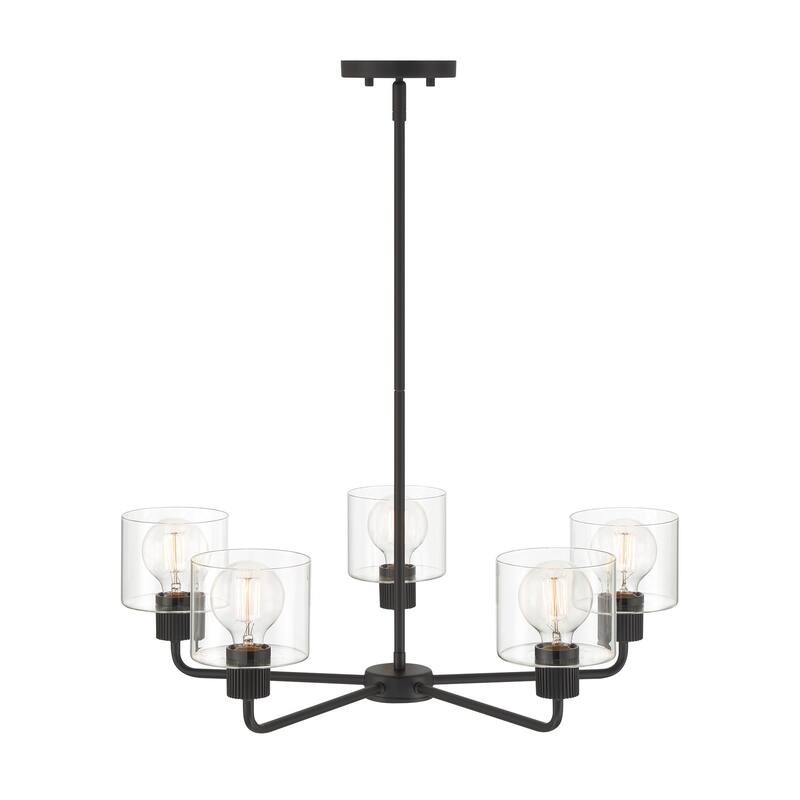 Vibrato 27 in. 5-Light Matte Black Transitional Chandelier with with Clear Glass Shades