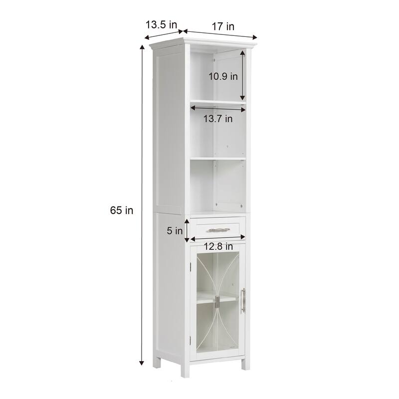 Teamson Home Delaney Freestanding Linen Tower with Open Shelves, Drawer, Cabinet - 13.5"L x 17"W x 65"H