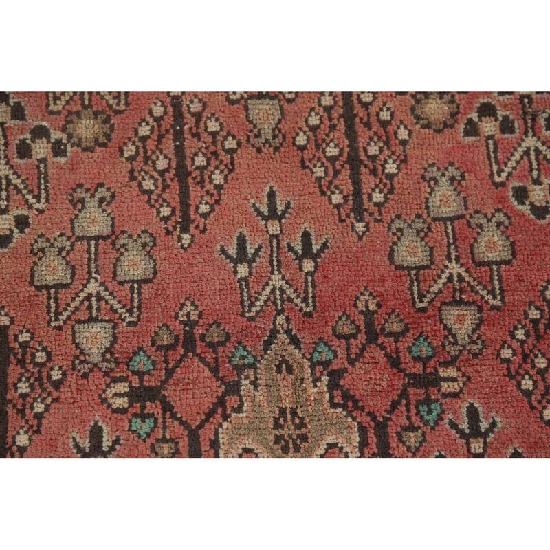 Pink Geometric Joshaghan Persian Vintage Area Rug Handmade Wool Carpet - 4'6" x 7'4"