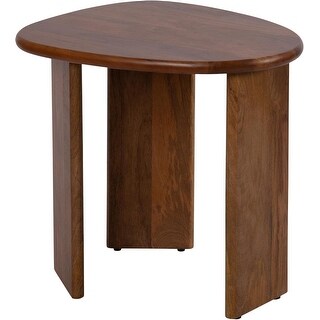 Irregular Round Table Modern Irregular Round Side Table, Walnut Brown, Transitional Pebble ...