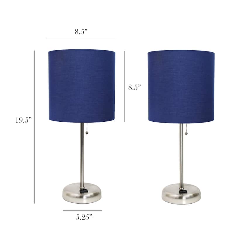Simple Designs 19.5" 2 Pack Table Desk Lamp Set with Charging Outlet - 19.50