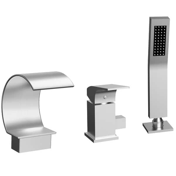 Roman Tub Faucet With Handheld Sprayer - Brushed Nickel 3-Hole Deck Mount Bathtub Faucet