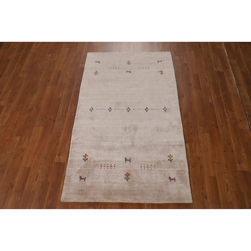 Modern Gabbeh Indian Foyer Rug Handmade Silk Carpet - 2'10"x 4'11"