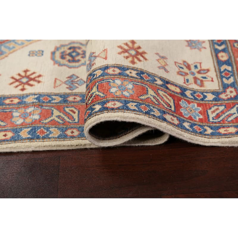 Geometric Kazak Oriental Wool Area Rug Hand-knotted Kitchen Carpet - 3'1" x 4'10"