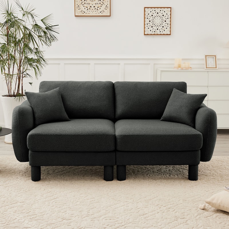 Loveseat Sofa, 78" 2-Seater Upholstered Couch Modern Sectional Couches with Shell-shaped Armrests for Living Room - Dark Grey