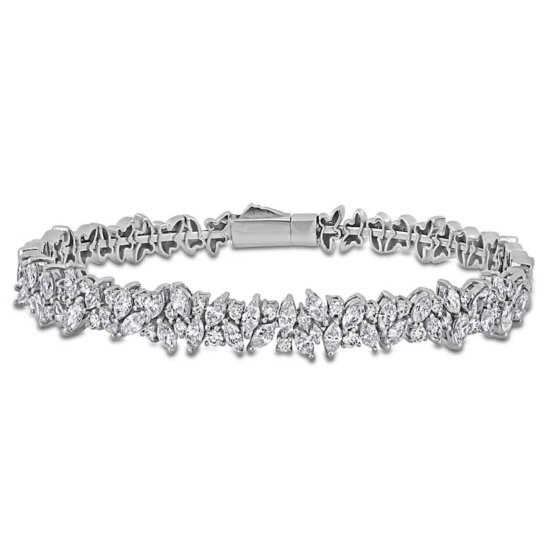 Miadora 3 1/10CT TW Round and Marquise-Cut Diamond Cluster Bracelet in 14k White Gold - 7 in